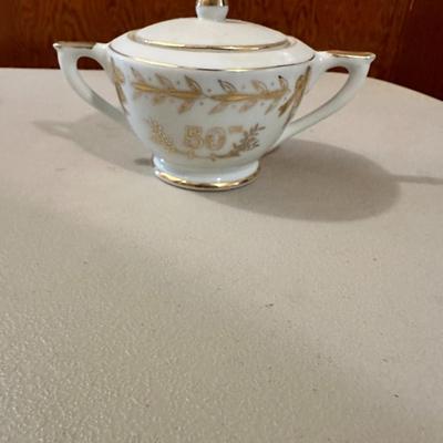Vintage Lefton Japan Hand Painted 50th Wedding Anniversary Sugar Bowl w/Lid 274N