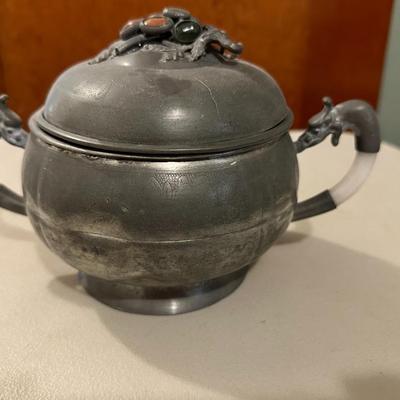 Chinese Pewter Covered Dish