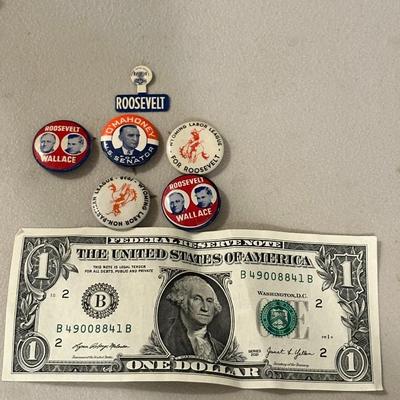 Vintage LOT Pins Pin Back Buttons ROOSEVELT Wallace 