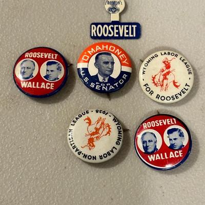 Vintage LOT Pins Pin Back Buttons ROOSEVELT Wallace 