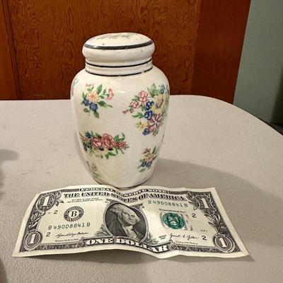 Pair (Set of 2) Vintage Ceramic Sugar Shaker Muffineer, Floral Transferware Flowers, Japan 5”H.