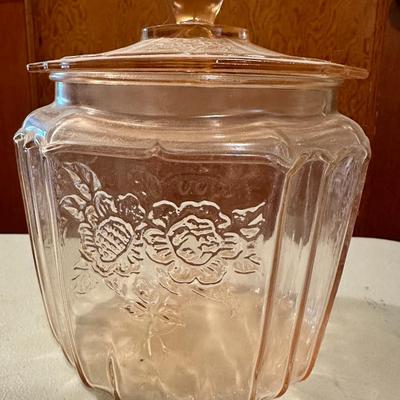 Vintage Pink Glass Mayfair Candy/Cookie/Etc. Jar With Lid Floral Pattern