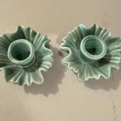 2 Green Vintage Color Candlestick Holders