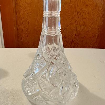 Vintage Pressed Brilliant Cut Glass Dresser/ Decanter Bottle Hobstar Pattern 6”