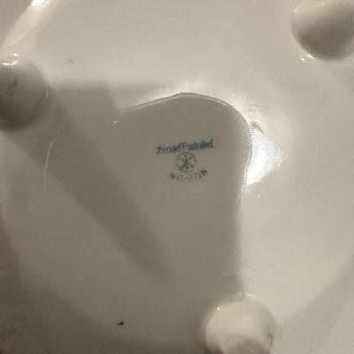 Nippon Maruki HandPainted Floral Two handled Porcelain Pedestal Bowl Nippon