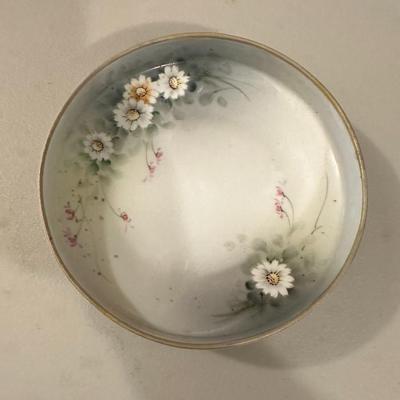 Nippon Maruki HandPainted Floral Two handled Porcelain Pedestal Bowl Nippon