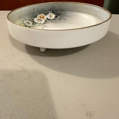 Nippon Maruki HandPainted Floral Two handled Porcelain Pedestal Bowl Nippon
