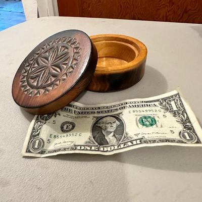 Round Wood Mini Jewelry Box with Hand-Carved Floral Motif, "Majestic Flower"