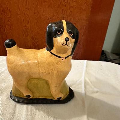 Redware dog figure with polychrome finish