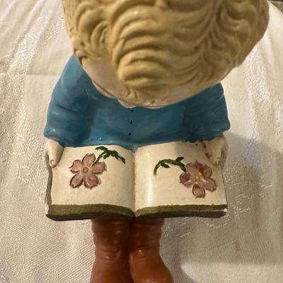 Precious Vintage Figurine Statue Bookend Little Girl Reading a Book Possibly Chalkware 6" Tall