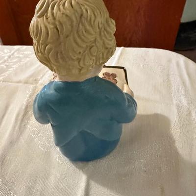 Precious Vintage Figurine Statue Bookend Little Girl Reading a Book Possibly Chalkware 6" Tall