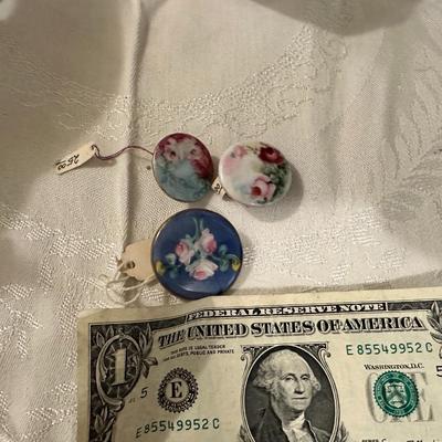 Vintage hand-painted buttons Set of 3