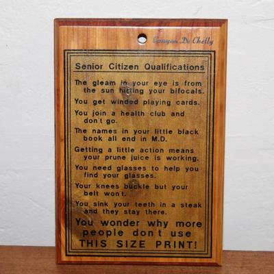 Vintage 5" x 7" Senior Citizen Qualifications Plaque, Breezewood, PA