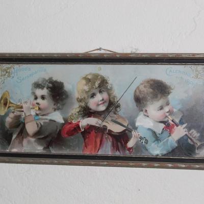 1891 Hood's Sarsaparilla Calendar Framed Children Musician Image