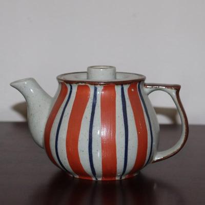 Orange and blue stripped tea pot