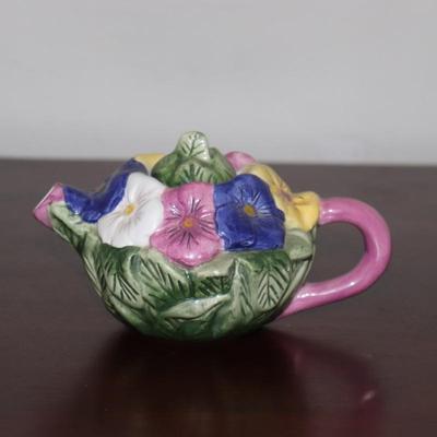 World Bazaars Inc Ceramic Teapot 3D Raised Flowers Floral Baske