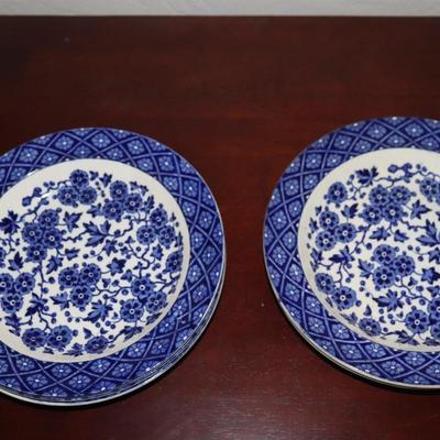 Pair of Assiette antique 1880 Ridgway Hawthornden Staffordshire bleu blanc floral