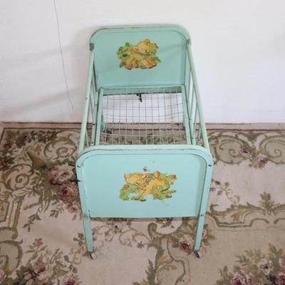 Vintage 1950s Baby Doll Crib Bed Adjustable Side Rail,greenMetal,USED