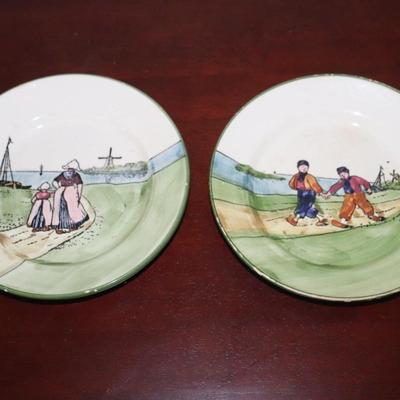 Pair of Vintage GS Zell Germany Pottery 2 Dutch Girls Women Windmill Soup Bowl