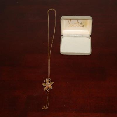 Vintage Gold Tone Necklace Floral Lariat 1980