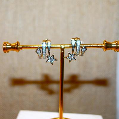 "Star & Comet" Clear Stone Silver Tone Earrings (¾" x ½" ) Set with a Post Clasp