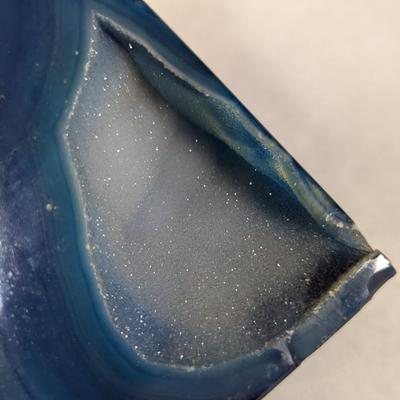 Pair Of Natural Stone Blue Agate Geode Bookends