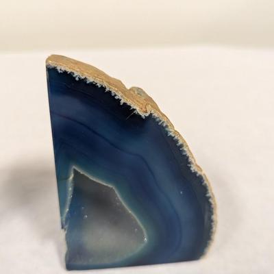 Pair Of Natural Stone Blue Agate Geode Bookends