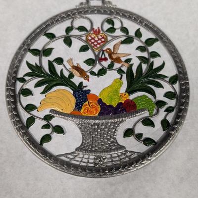 Vintage German Diessen Wilhelm Schweizer Fruit Plaque Pewter Wall Hanging