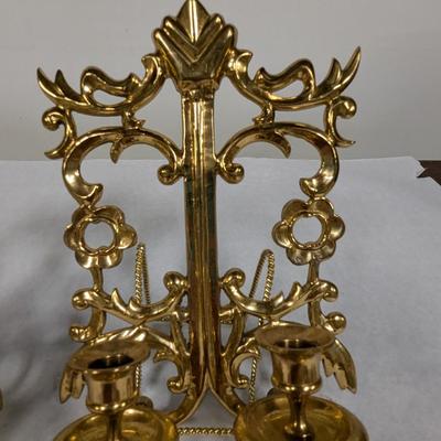 Pair Of Brass Sconce Candle Holders
