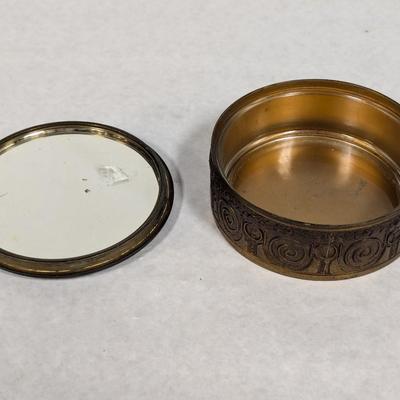 Vintage Powder Box With Mirror & Glass Insert