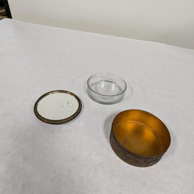 Vintage Powder Box With Mirror & Glass Insert