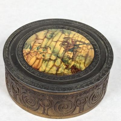 Vintage Powder Box With Mirror & Glass Insert