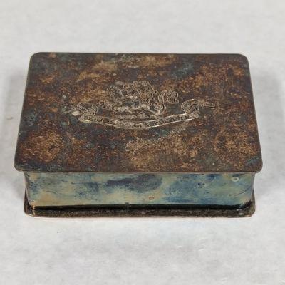 Vintage Silver Plated Hinged Jewelry Trinket Box Lion En Grace Affie