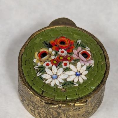 Vintage Petite Gold Tone Floral Pill/Trinket Box