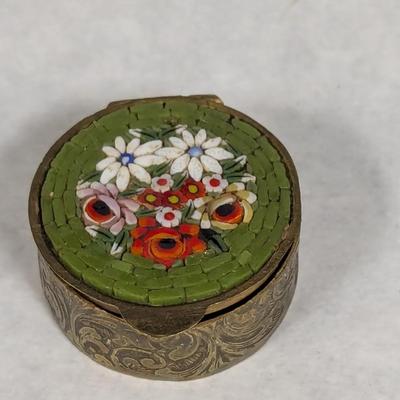Vintage Petite Gold Tone Floral Pill/Trinket Box