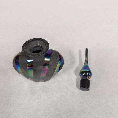 Iridescent Black Glass Perfume Bottle