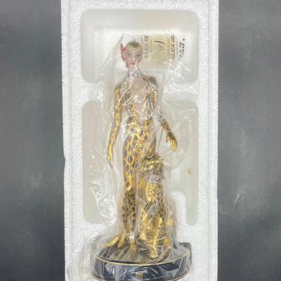 House Of Erte Franklin Mint Leopard Porcelain 9" Figurine Art Deco - NIB