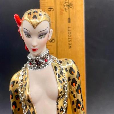 House Of Erte Franklin Mint Leopard Porcelain 9" Figurine Art Deco - NIB