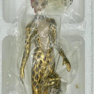 House Of Erte Franklin Mint Leopard Porcelain 9" Figurine Art Deco - NIB