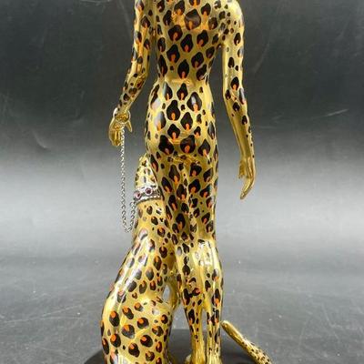 House Of Erte Franklin Mint Leopard Porcelain 9" Figurine Art Deco - NIB