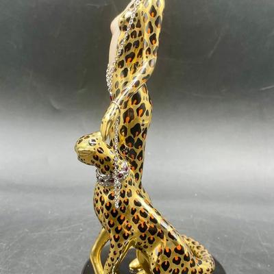 House Of Erte Franklin Mint Leopard Porcelain 9" Figurine Art Deco - NIB