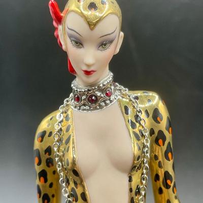 House Of Erte Franklin Mint Leopard Porcelain 9" Figurine Art Deco - NIB