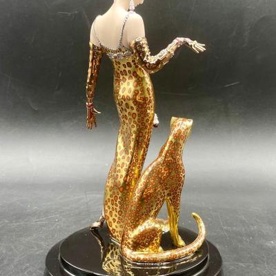 House of Erte Ocelot Figurine Franklin Mint Porcelain 9" Art Deco - NIB