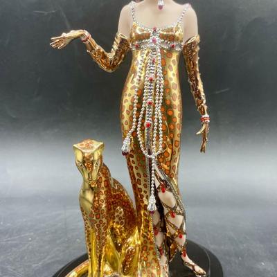 House of Erte Ocelot Figurine Franklin Mint Porcelain 9" Art Deco - NIB