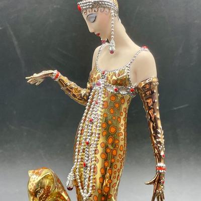 House of Erte Ocelot Figurine Franklin Mint Porcelain 9" Art Deco - NIB