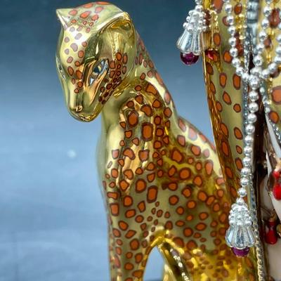 House of Erte Ocelot Figurine Franklin Mint Porcelain 9" Art Deco - NIB