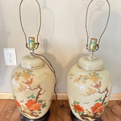 Pair of Vintage Lamp Hand Painted Chinoiserie Table Lamp / Lighting / Vintage Home Decoration-local pickup and shipping available