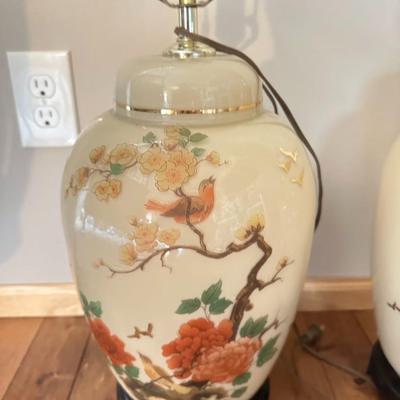 Pair of Vintage Lamp Hand Painted Chinoiserie Table Lamp / Lighting / Vintage Home Decoration-local pickup and shipping available