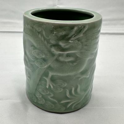 Chinese Vintage Green Celadon Dragon Brush Pot-local pickup and shipping available