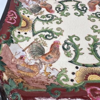 Chinese Export Porcelain Vintage Square Rooster Plate-local pickup and shipping available